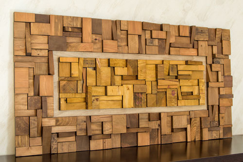 arte con madera reciclada. Cuadro realizado con porciones de madera
