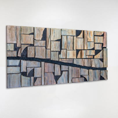 Cuadro abstracto acrílico sobre madera. "El río"